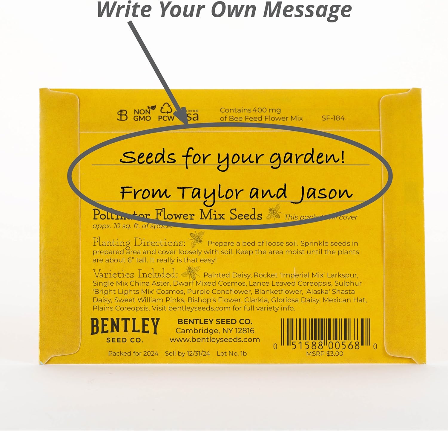 Bentley Wildflower Pollinator Mix, 25 Non-GMO Packets for Garden Planting, Non-Coated Flower Seeds to Grow Plants and Help Bees, Beautiful Gift