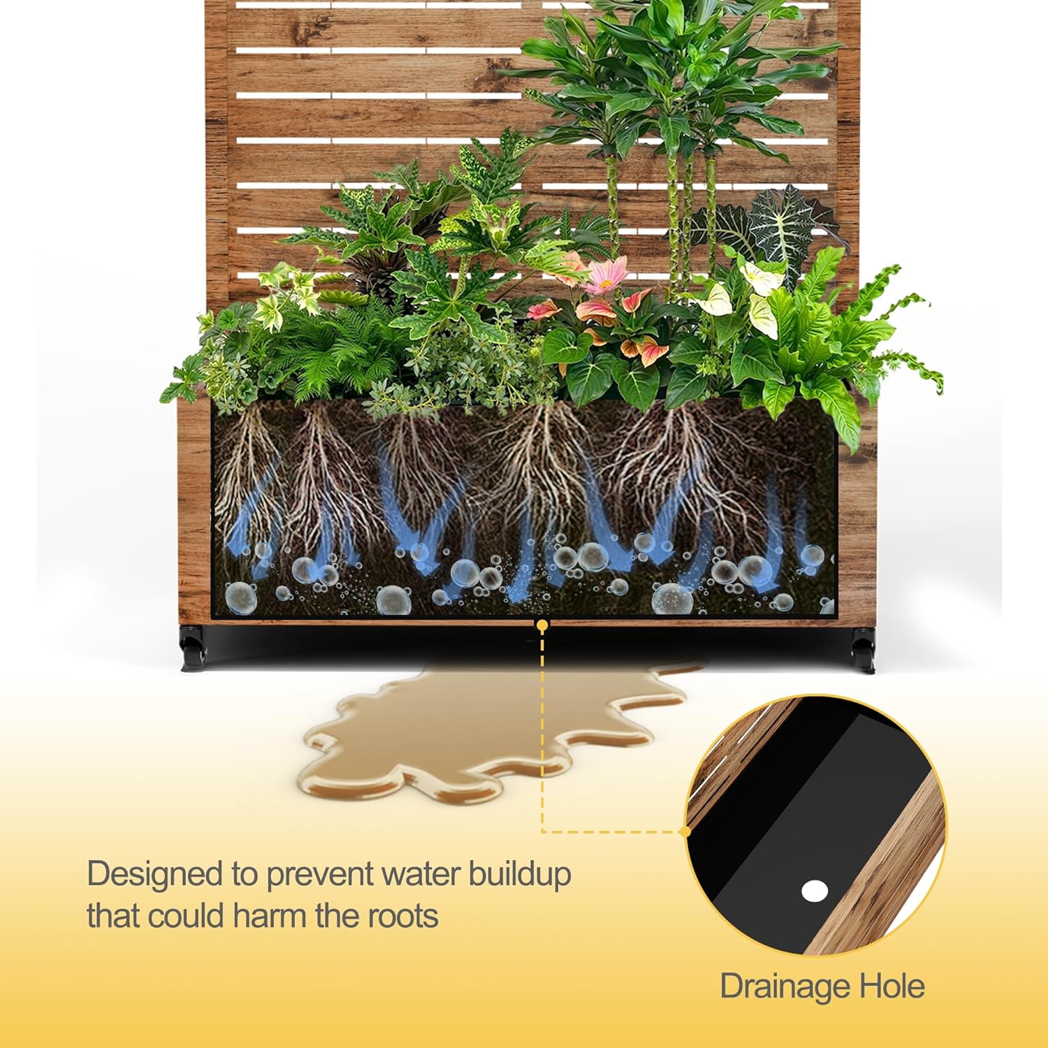 Raised Garden Bed with Trellis and Wheels,73"x35"x16" Metal Raised Garden Bed,Brown Wood Finish Metal Planter with Climbing Trellis for Vines & Vegetables