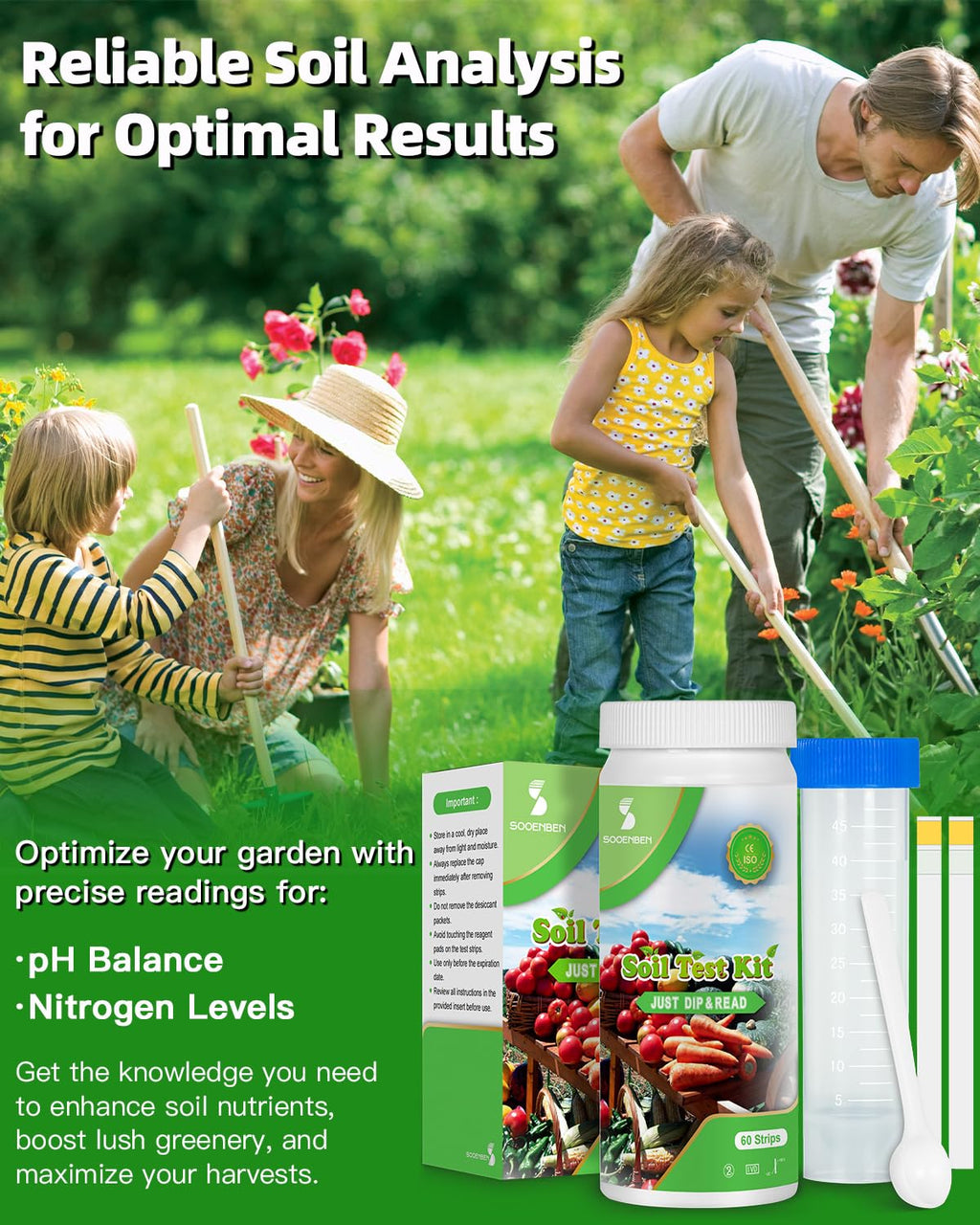 2-in-1 pH & Nitrogen Soil Test Kit, Home Soil Testing Kit for Lawns Gardening Grass Vegetables Nutrients, Soil pH Nitrogen Tester Strips Separately Sealed in Foils, Easy to Use, Rapid Results