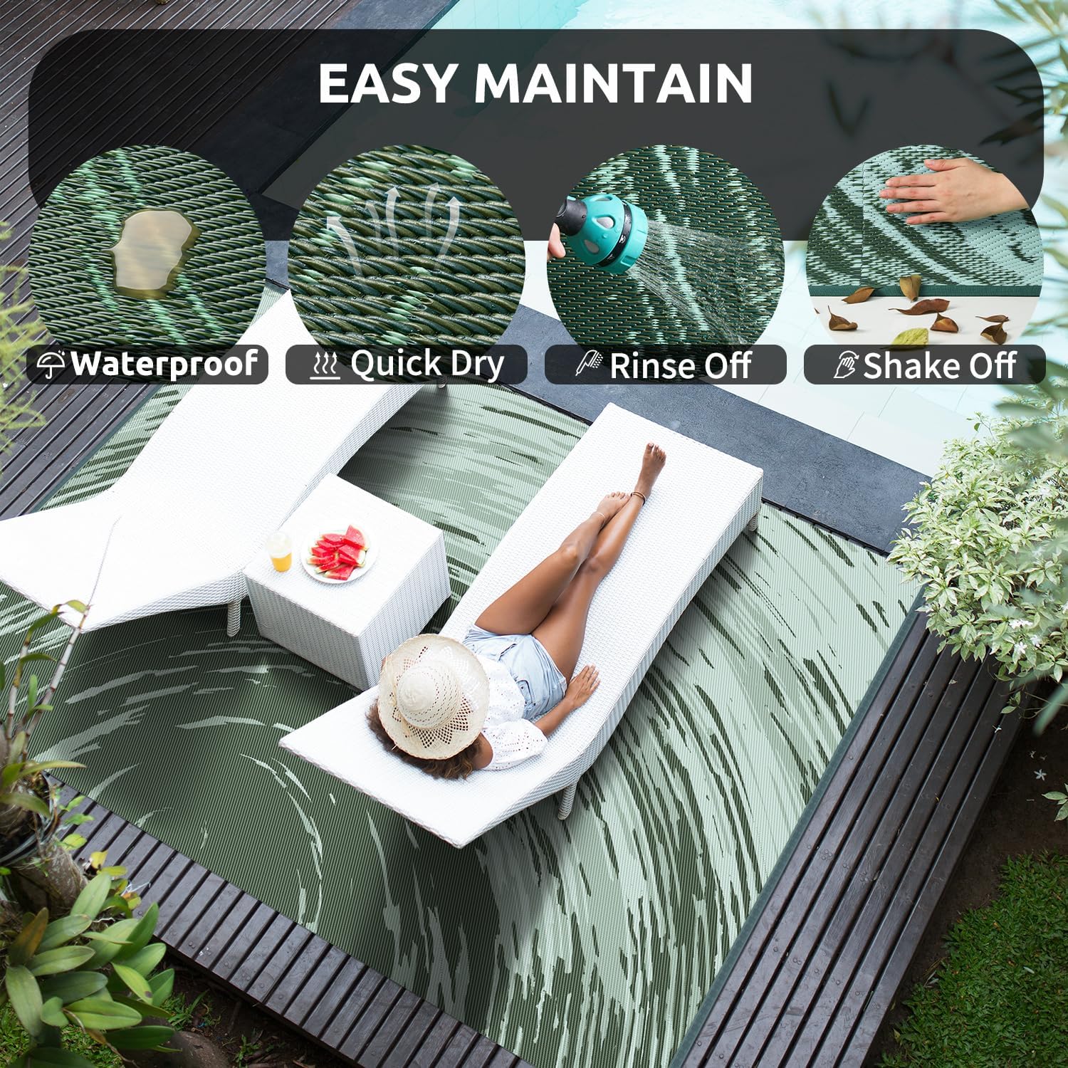 COCOER Modern Outdoor Rug 6x9 Reversible-Waterproof Outdoor Patio Rug-Quick Dry Outdoor Area Rugs Indoor Outdoor Rugs-Outside Rug Patio Decor for Porch Deck Balcony Backyard