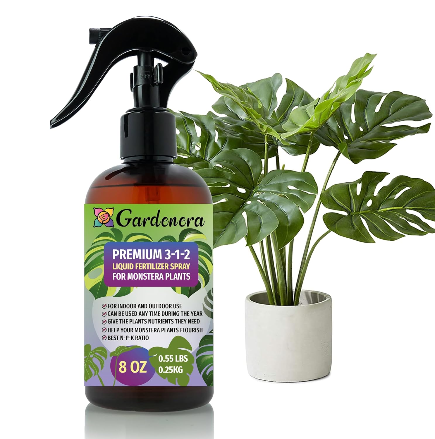 Professional Monstera Spray Fertilizer Mist for Home Gardening | 3-1-2 Gentle Blend Mist for Healthy Leaves & Growth | Essential Nutrients for Monstera - 8oz