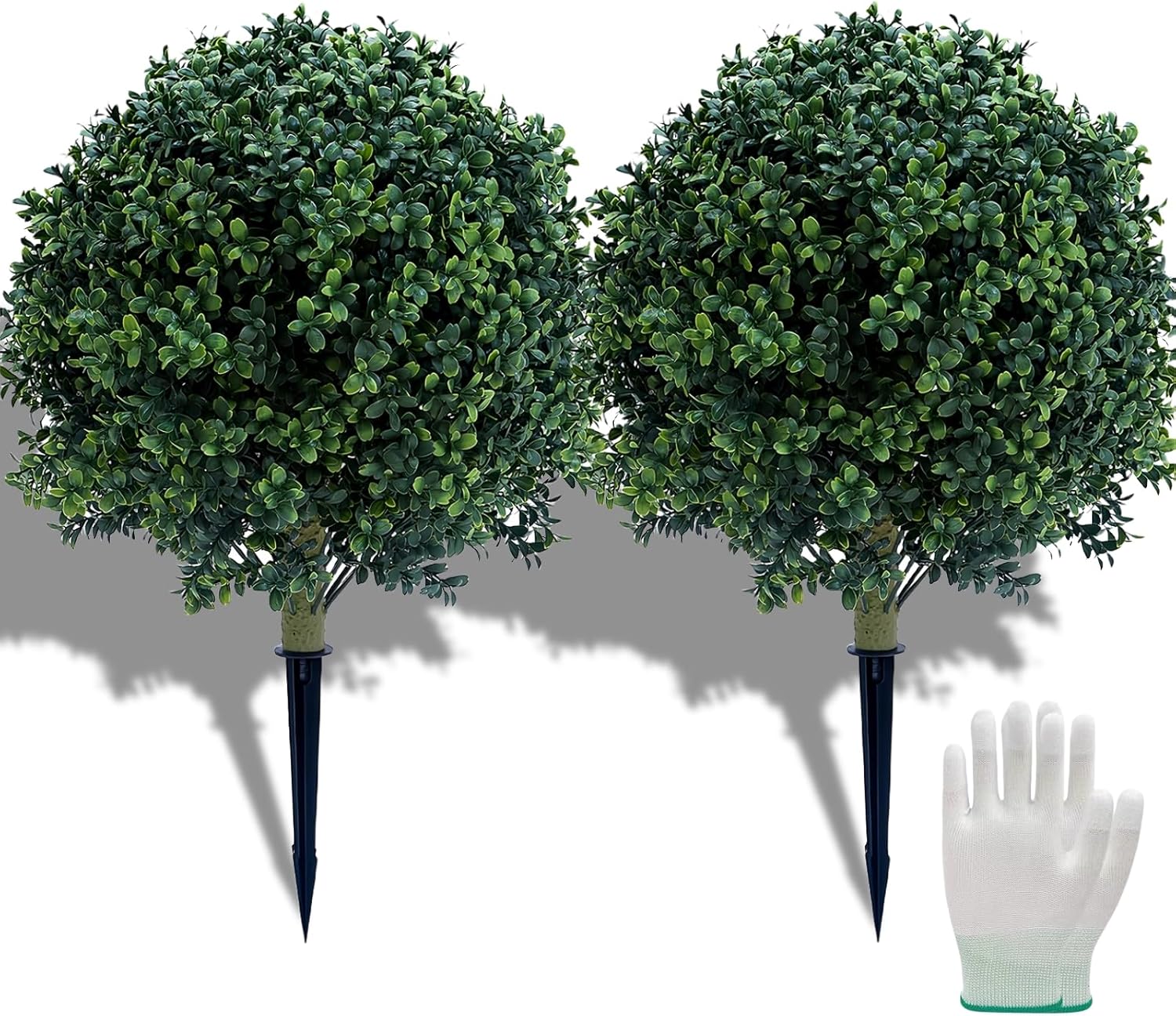 23.6 Inches Set of 2 Artificial Boxwood Topiary Ball Tree with Ground Spike, Faux Bushes UV Resistant Faux Greenery Shrubs, Fake Boxwood Plants for Indoor, Front Porch Decor, Garden, Yard