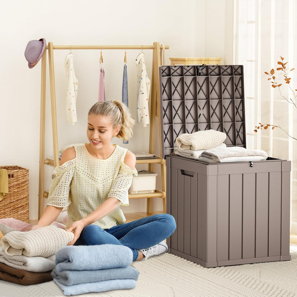 50 Gallon Waterproof Outdoor Storage Box,Resin Deck Box,Lockable Outside Storage Box Container for Patio Furniure,Garden Tools (50 Gallon,Grey)