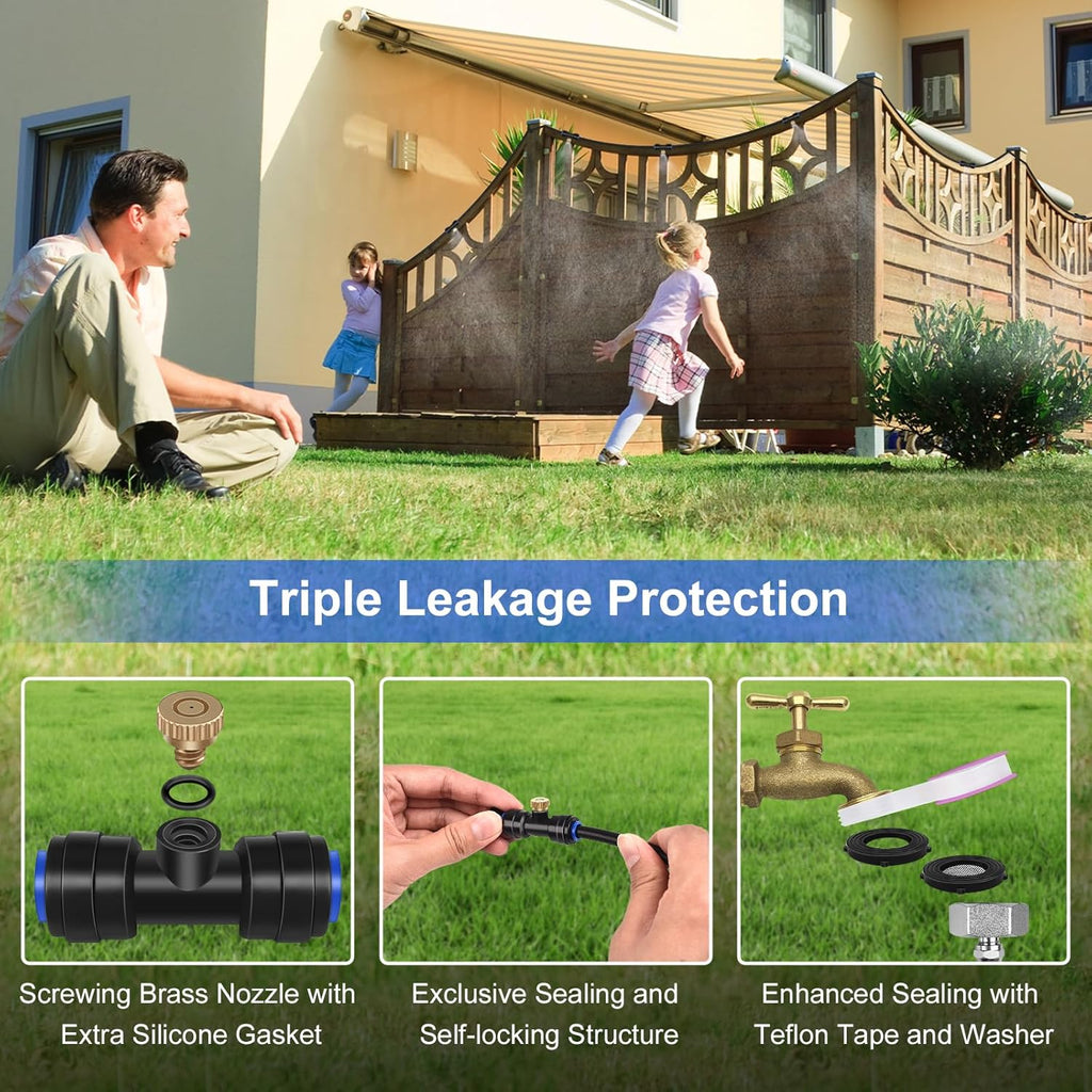 GOXAWEE Misting System, 75FT (23M) Misting Line + 28 Brass Mist Nozzles + Brass Adapter(3/4"), Misters for Outside Patio Cooling Outdoor Garden Greenhouse Trampoline for Waterpark