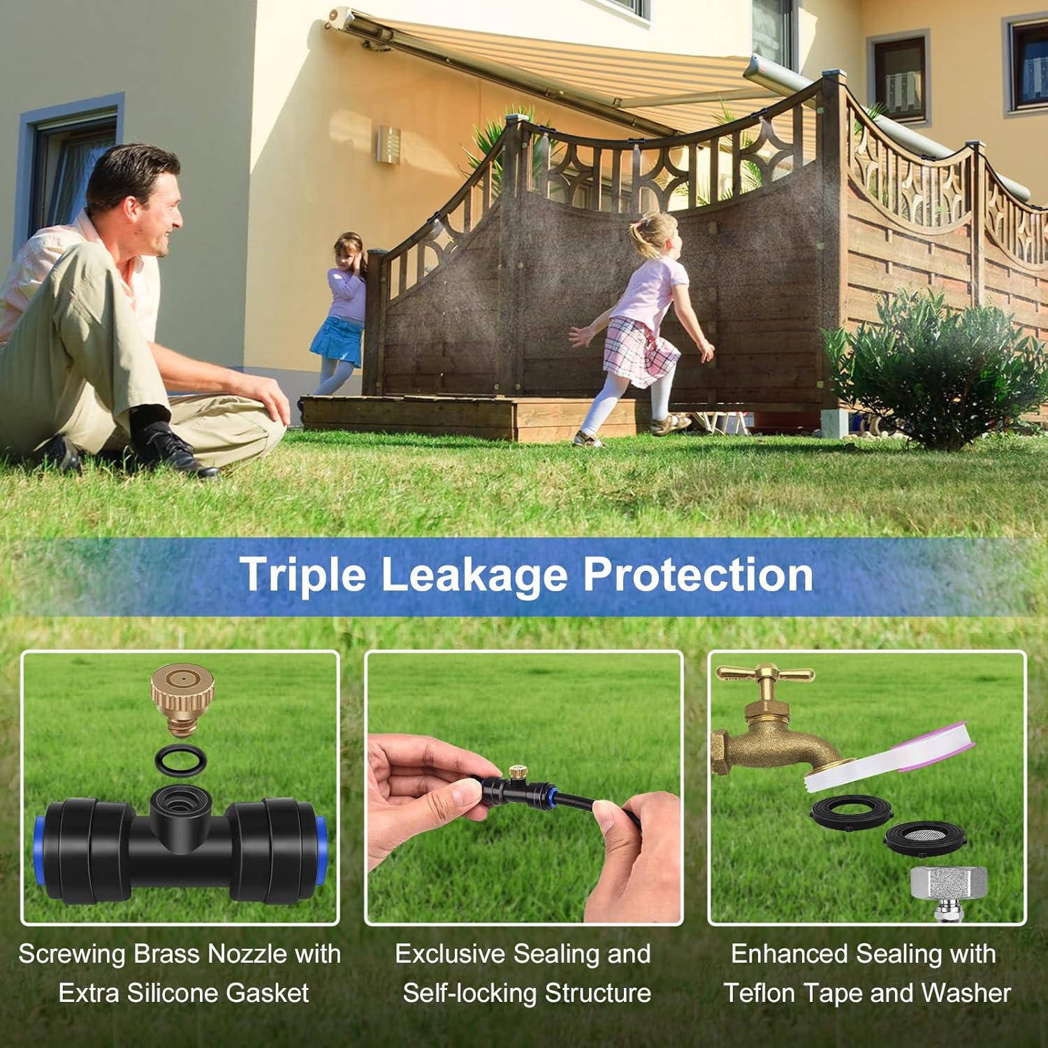 GOXAWEE Misting System, 75FT (23M) Misting Line + 28 Brass Mist Nozzles + Brass Adapter(3/4"), Misters for Outside Patio Cooling Outdoor Garden Greenhouse Trampoline for Waterpark