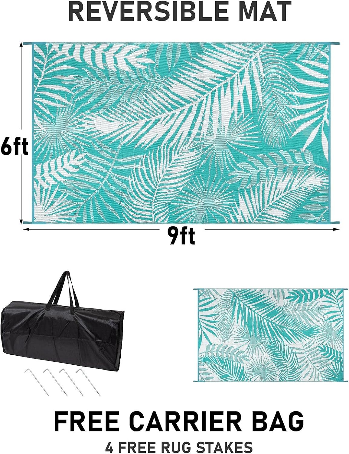 HiiARug Outdoor Rug 6x9Ft Waterproof for Patios Clearance, Reversible Plastic Straw Patio Mat Large Area Rugs RV Mats for Outside Trailers Campers Porch Deck Beach Backyard ﻿