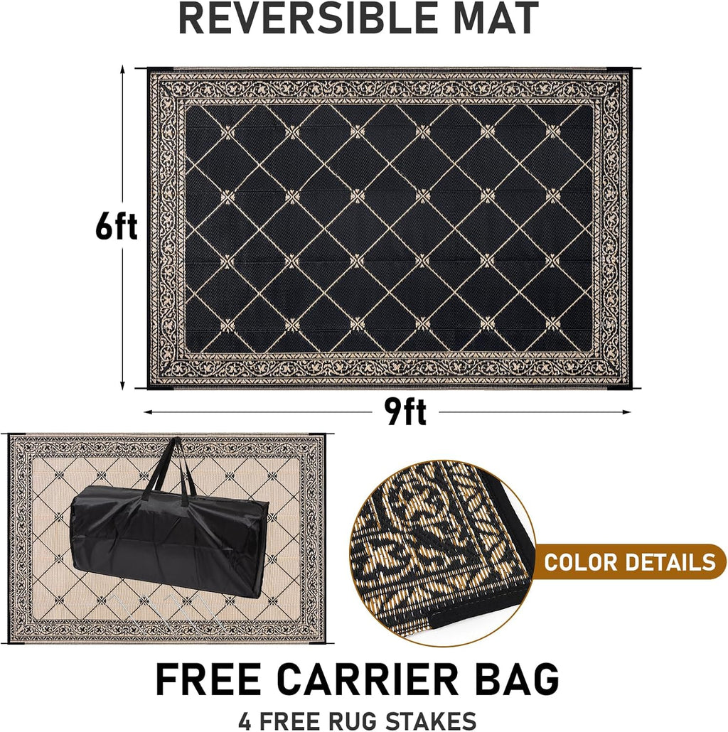 HiiARug Outdoor Rug for Patios Clearance 6'x9' Outdoor Plastic Straw Rug Waterproof Patio Camping Rug Reversible RV Mat Outdoor Area Rugs for Outdoors, RV, Backyard, Deck, Camping