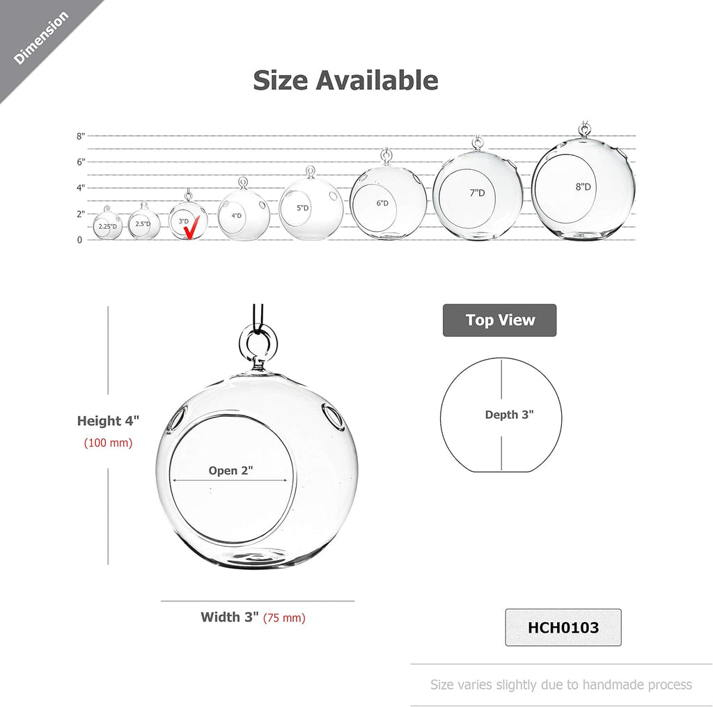 WGV Hanging Terrarium Globe, Width 3", Height 4", DIY Air Succulent Planter, Clear Glass Vase Orb with Flat Bottom, Candle Holder for Windowsill Outdoor Garden Decor, 12 Pieces Bulk