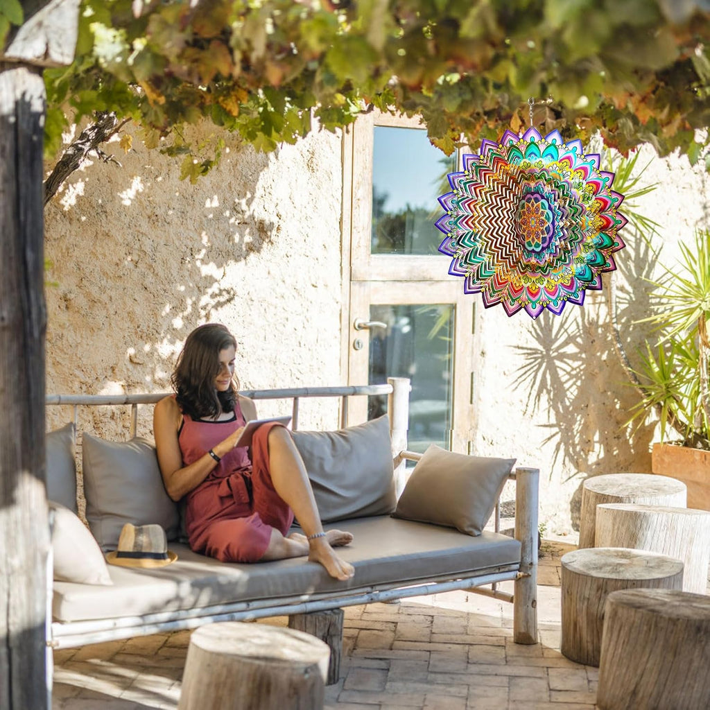 Wind Spinners Outdoor Mandala Lucky Clover,Wind Spinner Lucky Gifts for Women/Mother/Father/Men,Stainless Steel Kinetic 3D Wind Spinner Outdoor&Indoor Decoration Yard Art Garden Decor
