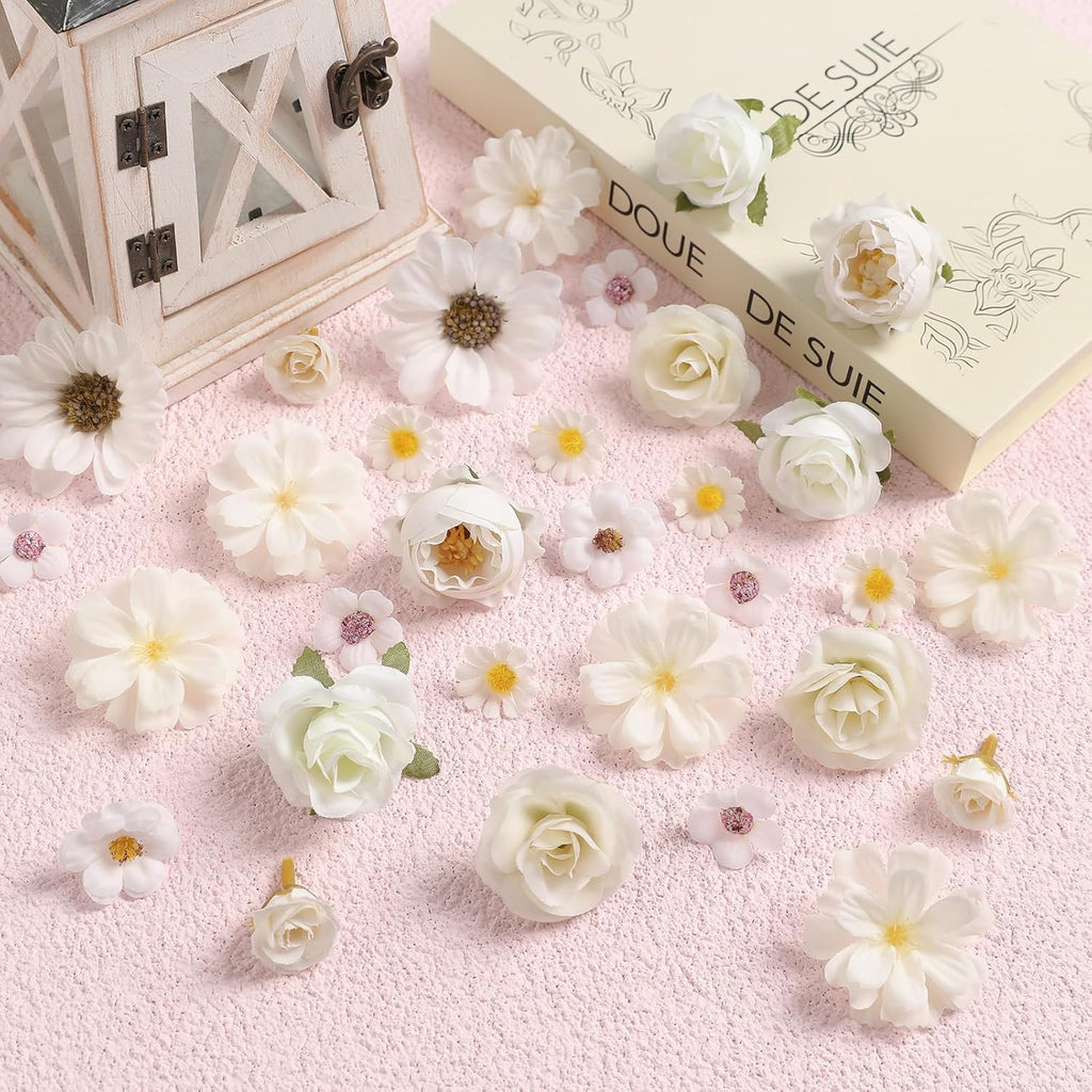 Serra Flora Mini Artificial Flower Heads Fake Flowers Small Silk Daisy Peony Flower Heads for Crafts Spring DIY Headwear Wreath Graduation Wedding Bridal Party Decoration