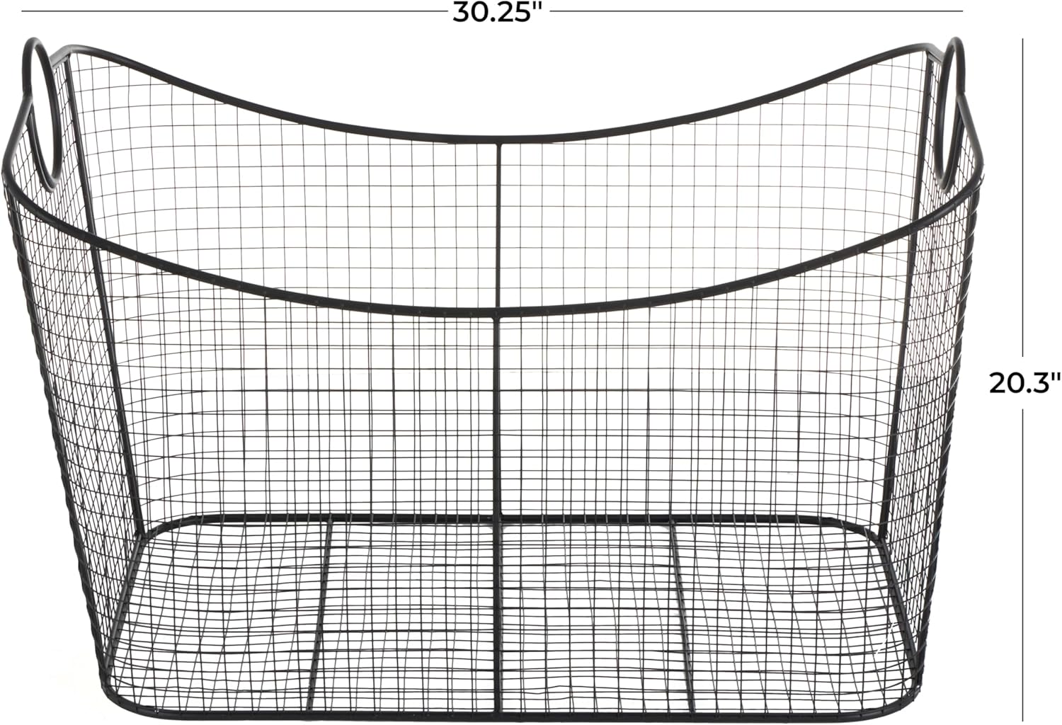Deco 79 Metal Large Open Frame Wire Grid Storage Basket with Curved Sides and Ring Handles, 30" x 20" x 20", Black