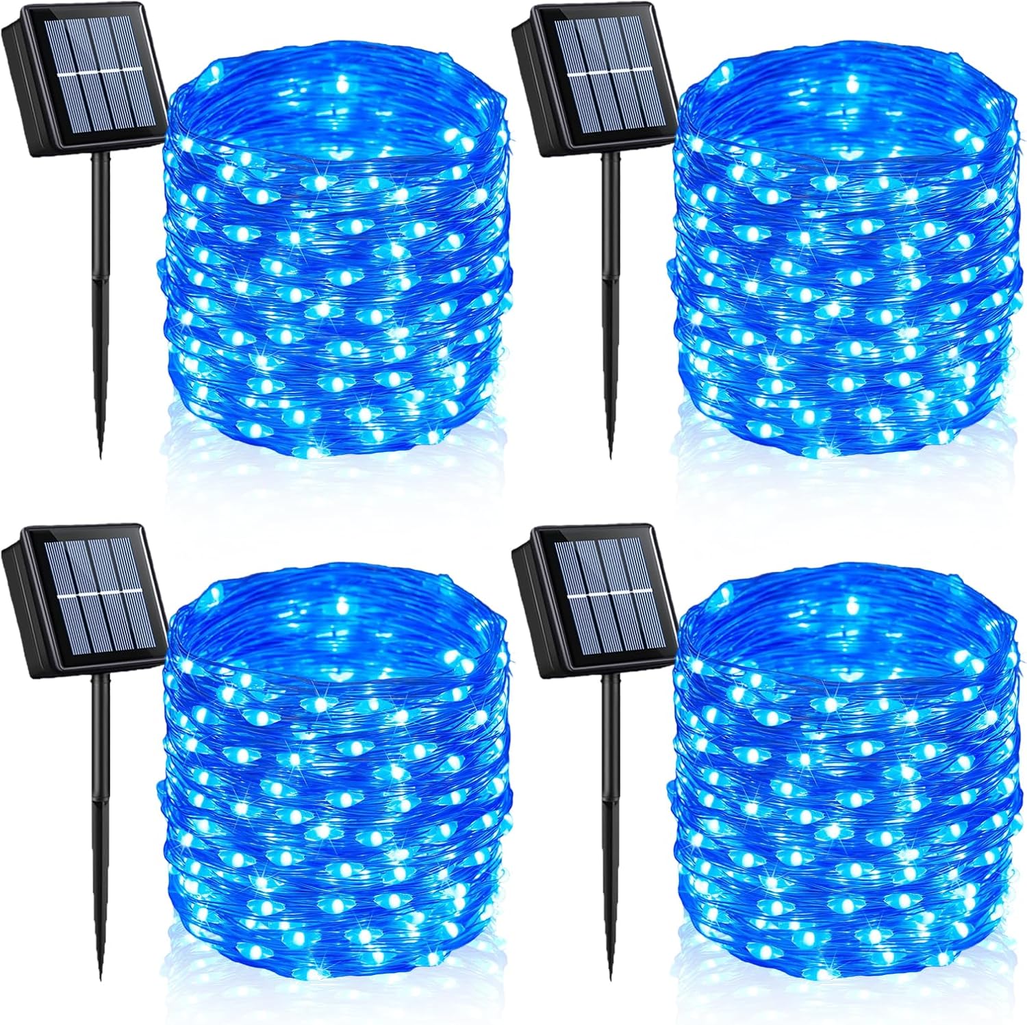 YEGUO Blue Solar Fairy Lights Outdoor Waterproof, 4 Pack Each 100 LED 33ft String Lights, 8 Modes Twinkle Lights