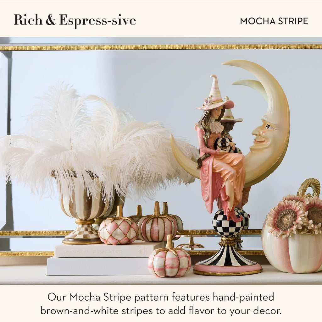 MACKENZIE-CHILDS Tabletop Urn, Decorative Centerpiece for Table, Brown-and-White Mocha Stripe