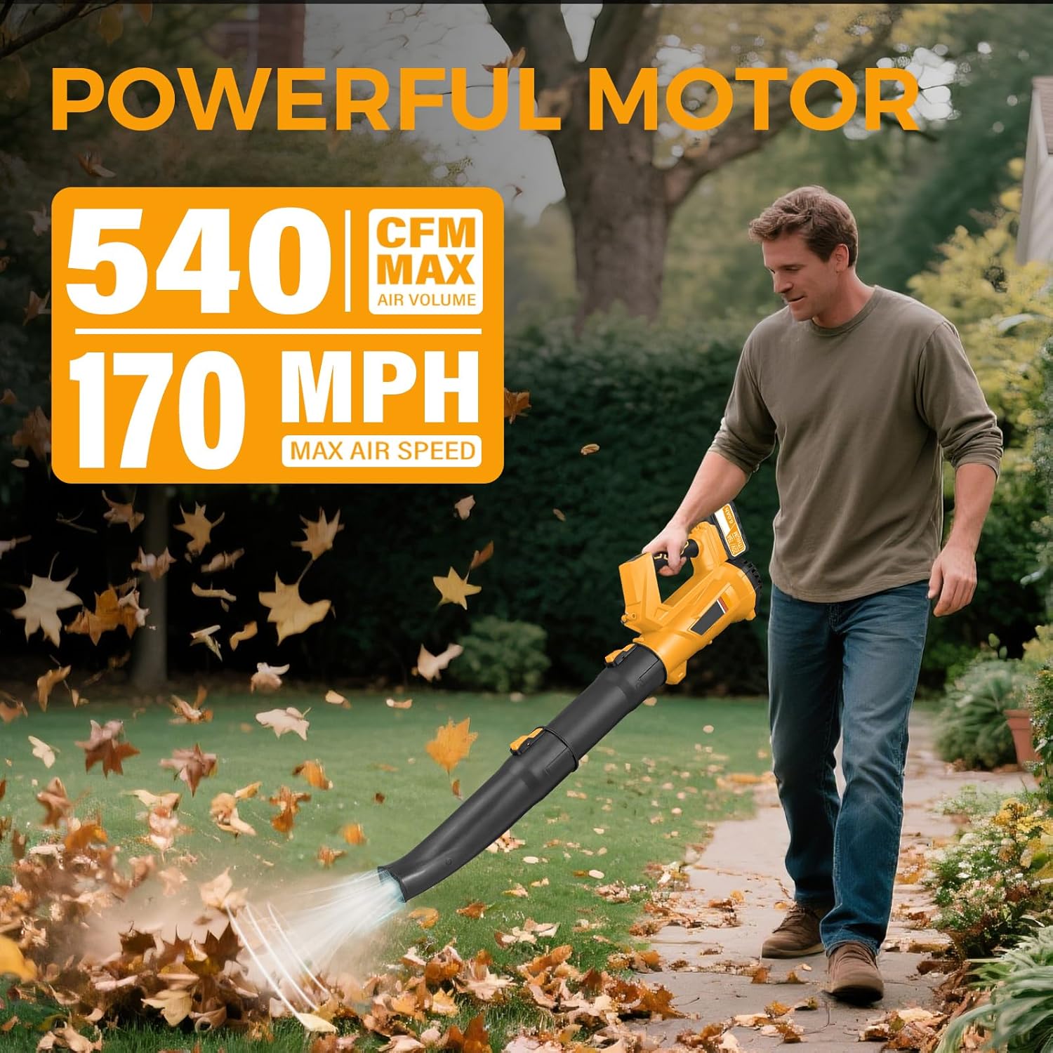 Cordless Leaf Blower – 6-Speed Settings. 540 CFM/170 MPH Powerful Electric Blower with 2x6.0 Ah Batteries & Fast Charger. Lightweight Leaf Blowers Great for Lawn Care, Yard Work and Garage Cleanup