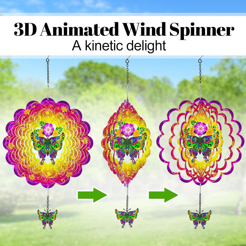 Hanging Butterfly Wind Spinners, Metal Kinetic Wind Spinner 3D Stainless Steel Laser Cut Wind Sculptures for Window Indoor Garden Decor Yard Art (Red)