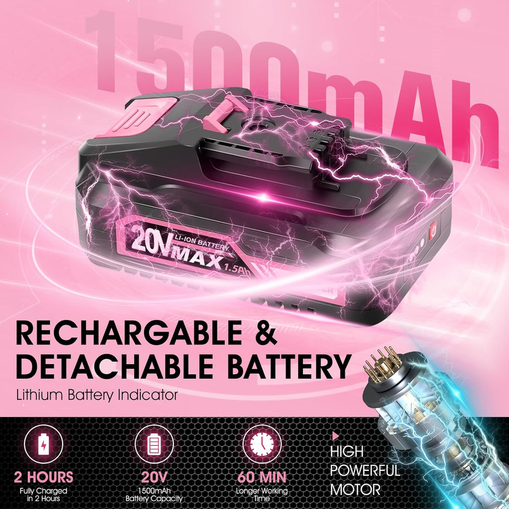 Saker Cordless Hedge Trimmer-20V Electric Shrub Trimmer Grass Shears Handheld Grass Cutter, Hedge Shear with 1 PCS Rechargeable Battery and Charger for Garden, Lawn(Pink)