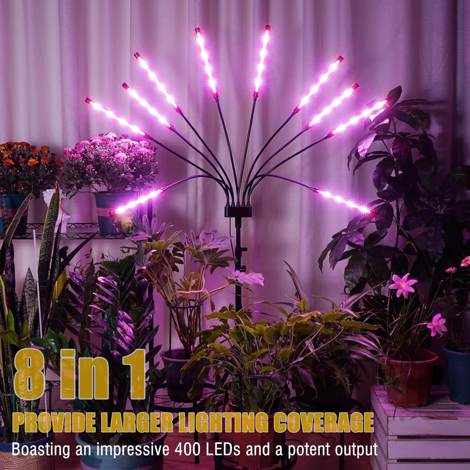 LED Grow Lights for Indoor Plants, [ 10 in1 ] Full Spectrum Grow Light with Tripod Stand, Auto On/Off Timing 4/8/12H, Plant Lights for Indoor Growing. (Mix Spectrum)