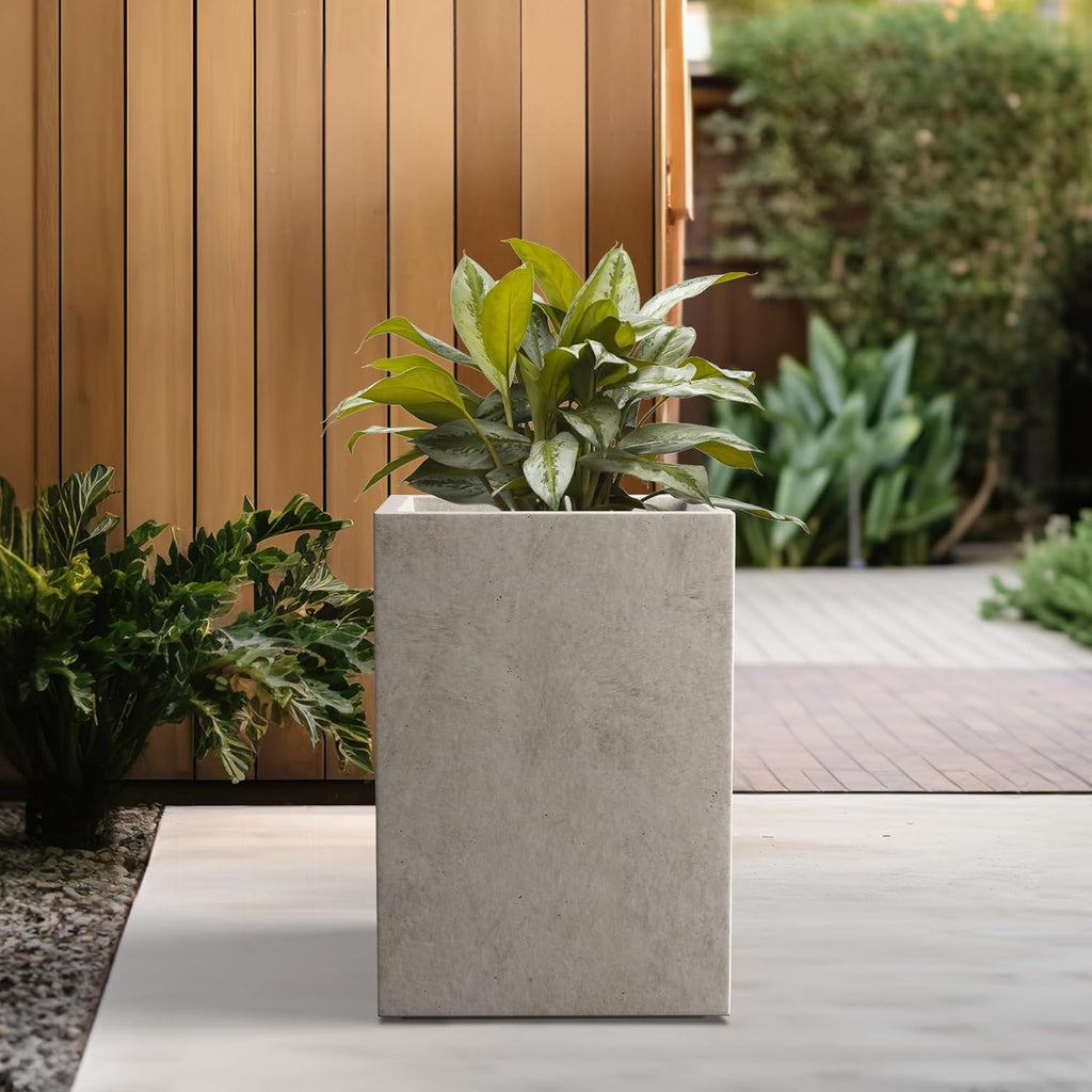 Kante 15.7" H Tall Rectangular Concrete Planters, Outdoor Indoor Lightweight Plant Pots with Drainage Hole and Rubber Plug, Modern Style for Home Garden Patio, Weathered Concrete