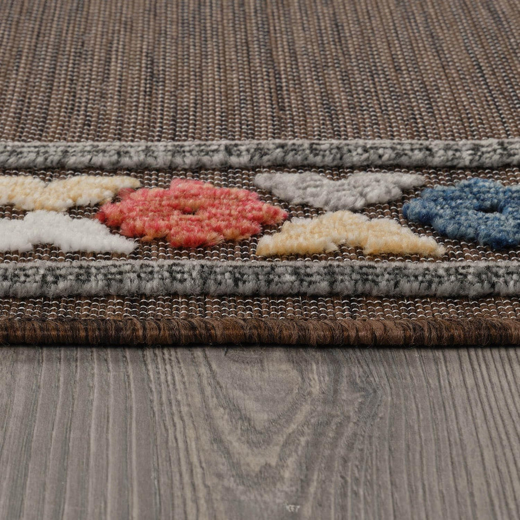 Beverly Rug Outdoor Runner Rug 2x7 Modern Floral Bordered Area Rugs for Indoor and Outdoor Patio Easy to Clean Non Shedding Living Room Porch Garden Washable Outside Carpet (2 x 7 Brown)