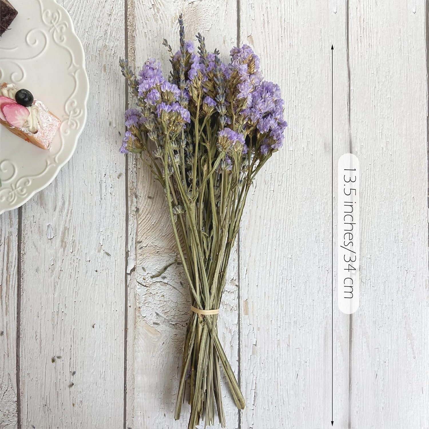 L'BREVOGA Dried Lavender & Statice Flower Bouquets, 100% Natural Dried Flowers for Decoration Home Party - Light Purple, 13.5 in