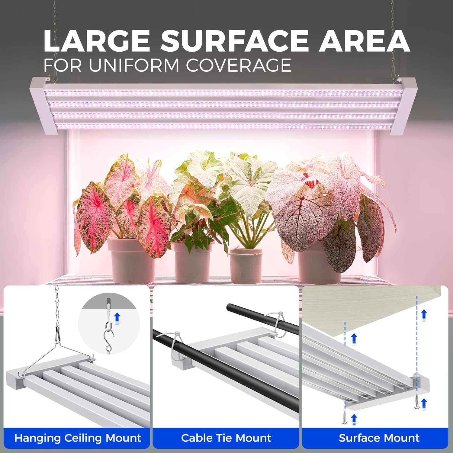 Barrina TX-L63 3FT LED Grow Light, 126W (2 x 63W), 4 Panels Wider Coverage, Full Spectrum, High PPFD, Super Bright, Linkable, Hanging Fixture, Plant Stand with Grow Light for Indoor Seeding, 2 Packs