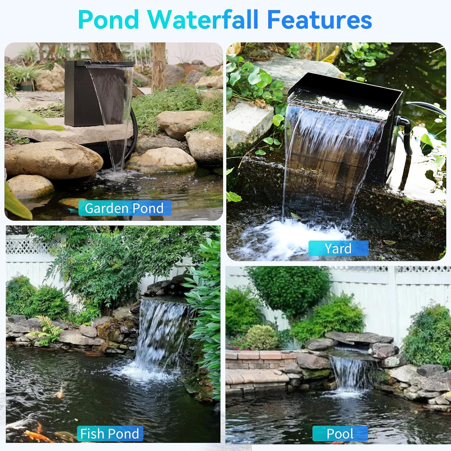 POPOSOAP 70W Pond Waterfall Spillway with Water Pump, 304 Stainless Steel Waterfall Kit with 9.8FT Corrugated Tube, Pond Waterfall Box for Outdoor Pond Waterfall Setup Waterfall System Garden Decor