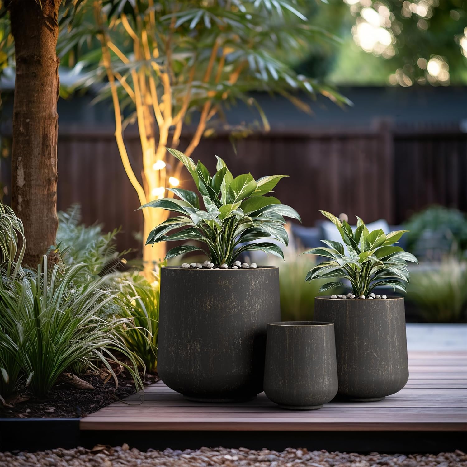 Kante 15.3"+11.6"+8.2" Dia Round Concrete Planter, Large Outdoor Indoor Planter Pots Containers with Drainage Holes and Rubber Plug for Home Garden Patio, Oil Rubbed Bronze