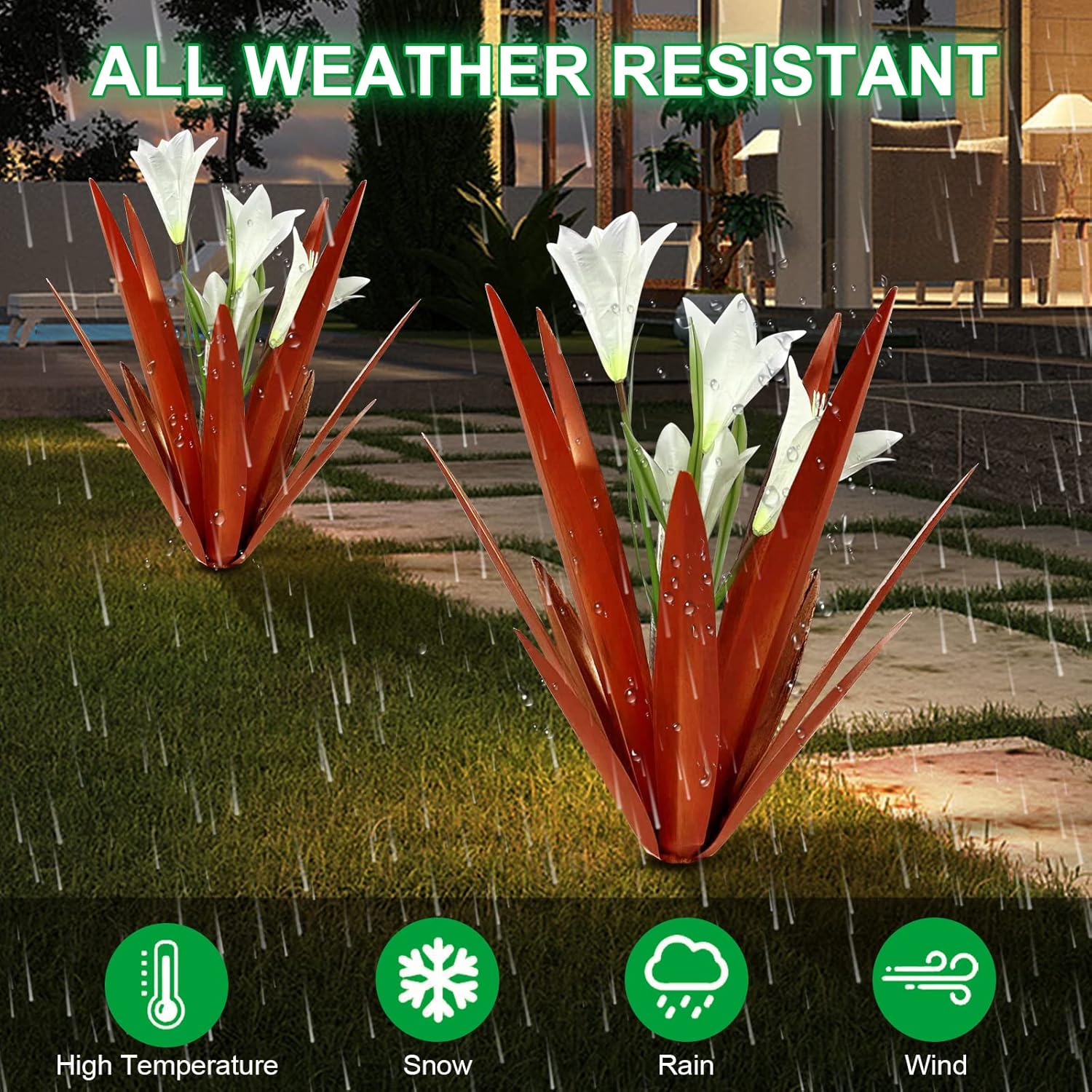 Homight Metal Agave Plant Outdoor Decoration Outdoor Garden Decoration Lily Mexican Yard Art Plant Garden Agave Lily Decorative Garden Gift… (2 Big White Lilies)