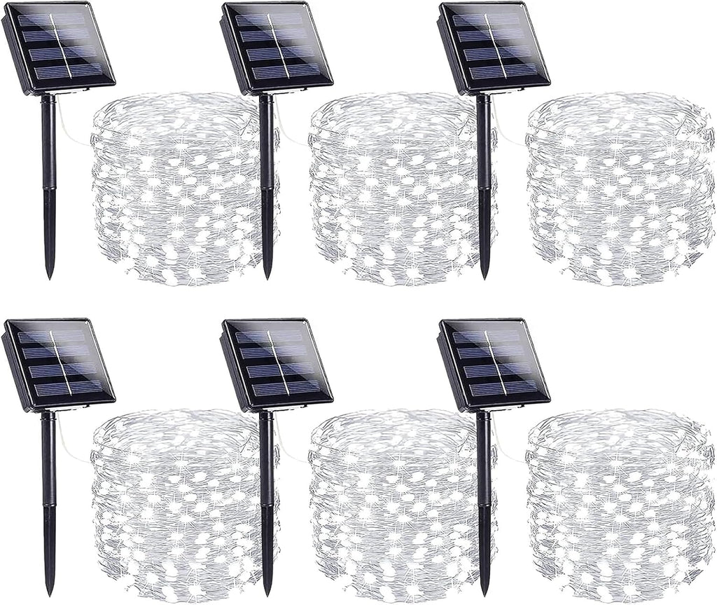 6 Pack Solar String Lights Outdoor, Extra-Long 600LED Fairy Lights Outdoor Waterproof, Solar Twinkle Light Silver Wire 8 Modes Fairy Light for Xmas Tree Party Wedding (Cool White)
