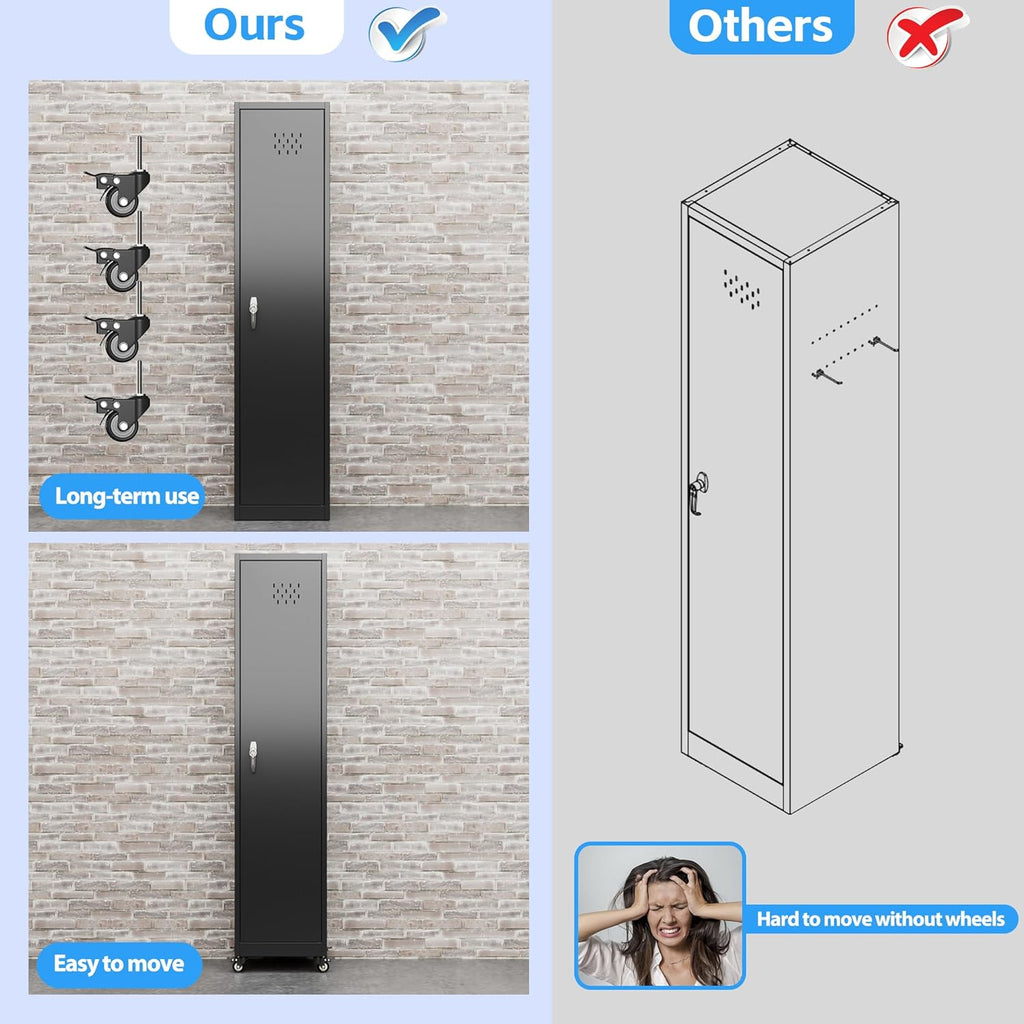 15.75 in Wide Garage Storage Cabinet, Metal Storage Cabinet with Wheels and 2 Adjustable Shelves for Home Offices, Gyms and Pantries, Black