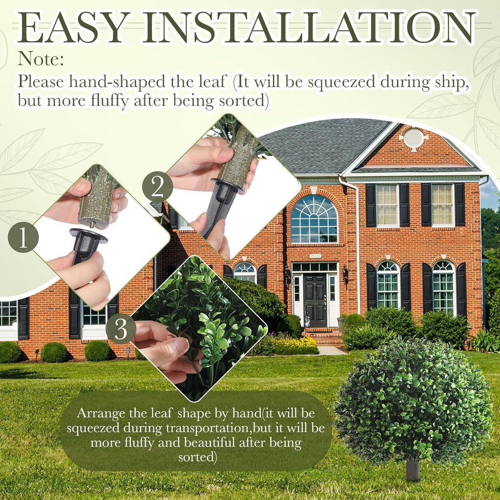 Yunlly 4 Pack 18" Artificial Boxwood Ball Bush Topiary Trees Fake Outdoor Plants, Realistic UV Resistance Faux Shrubs with Spike Greenery Topiary Potted for Front Porch Garden Yard Patio Indoor Decor