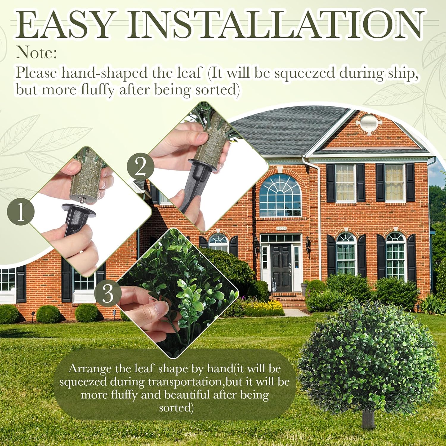 Yunlly 4 Pack 18" Artificial Boxwood Ball Bush Topiary Trees Fake Outdoor Plants, Realistic UV Resistance Faux Shrubs with Spike Greenery Topiary Potted for Front Porch Garden Yard Patio Indoor Decor