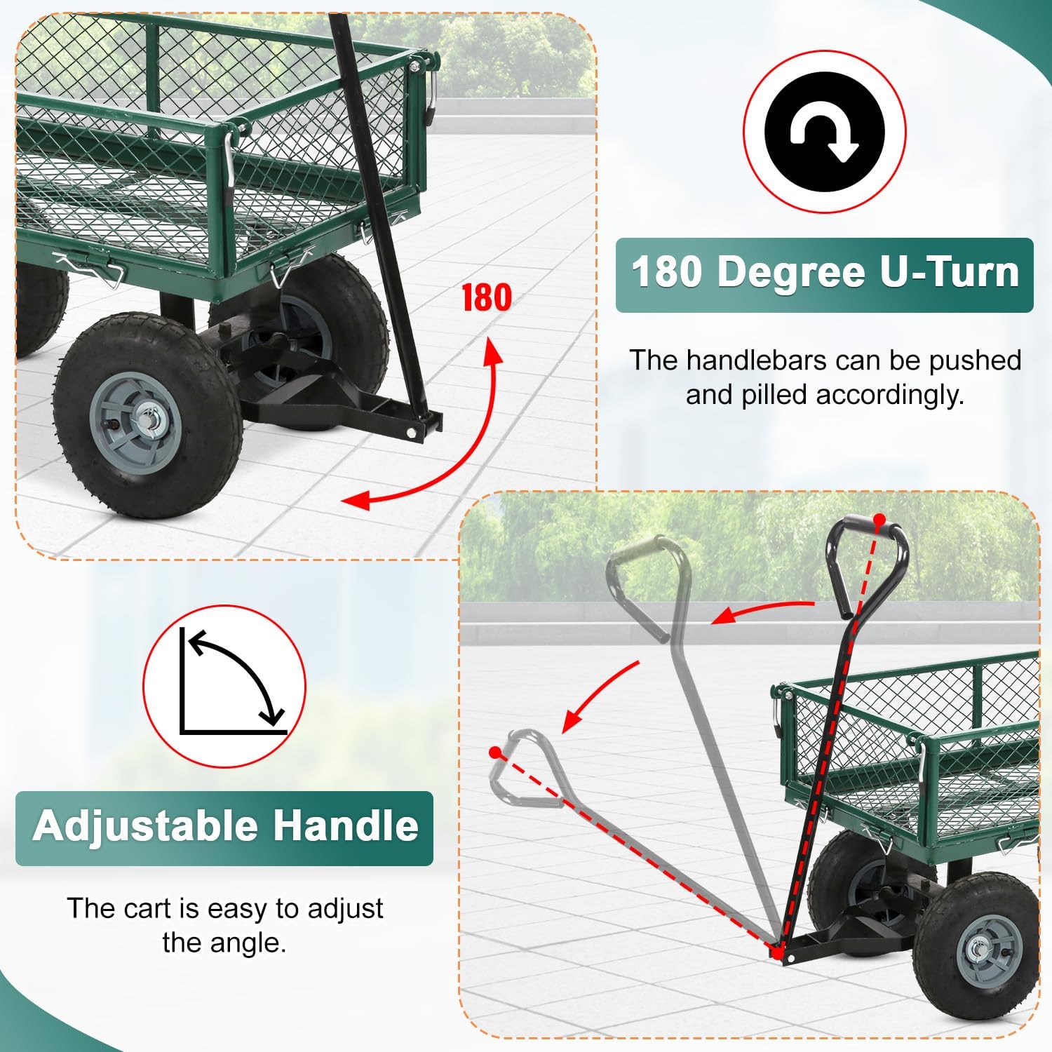 BestMassage Heavy Duty 500 Lbs Capacity Mesh Steel Garden Cart Folding Utility Wagon with Removable Sides for Beach Lawn Yard Landscape (Green)