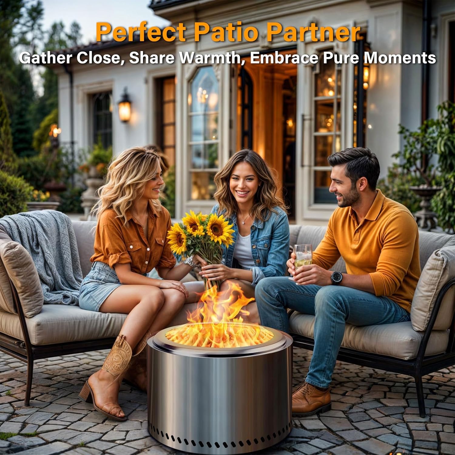 HGD 19.8" Smokeless Fire Pit Outdoor, Stainless Steel Wood Burning Firepit with Secondary Combustion, Backyard Patio Stove for Garden, BBQ & Bonfire