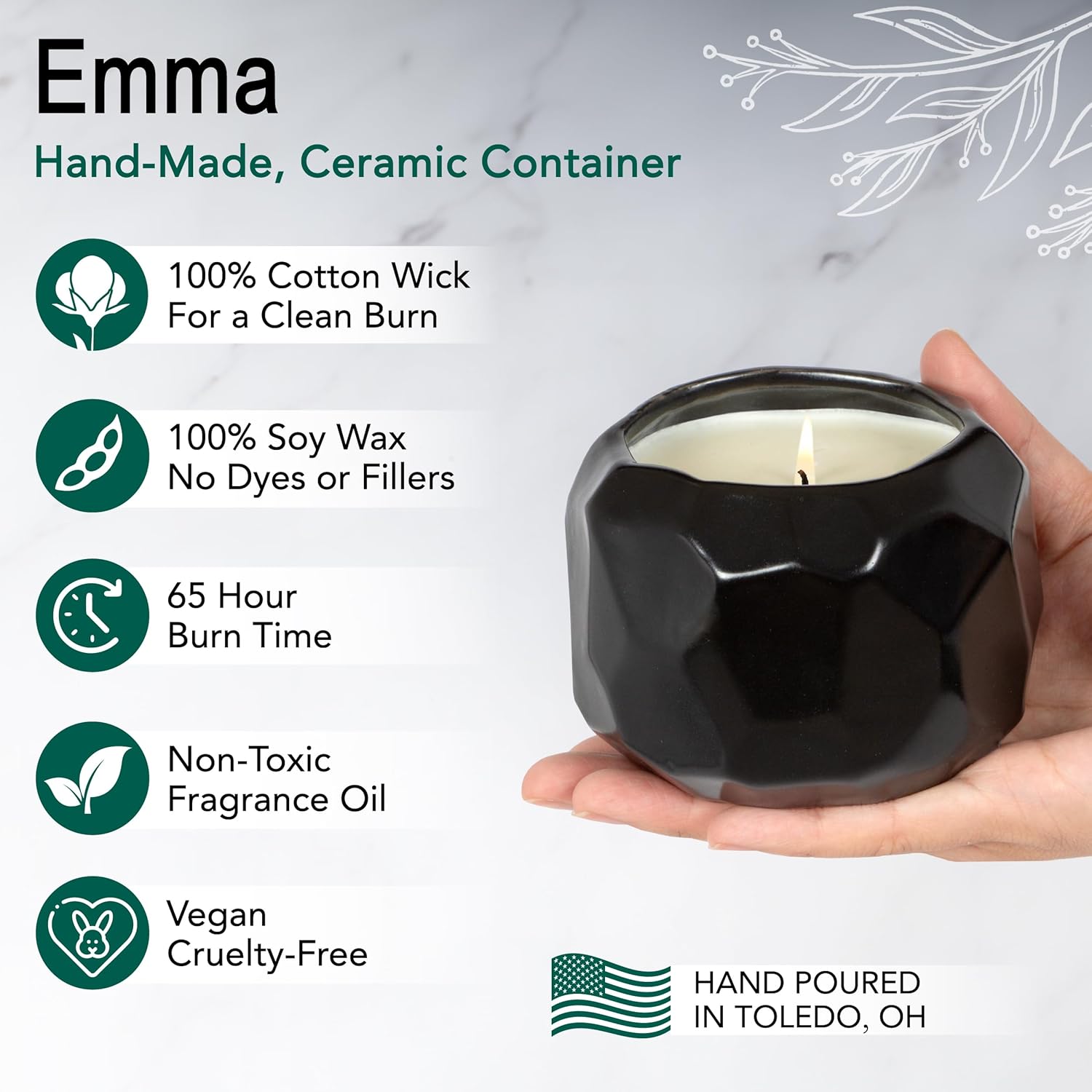 The Growing Candle, Mint & Eucalyptus Scented, 13oz Ceramic Pot, Aromatherapy Candles, 100% Soy, Emma
