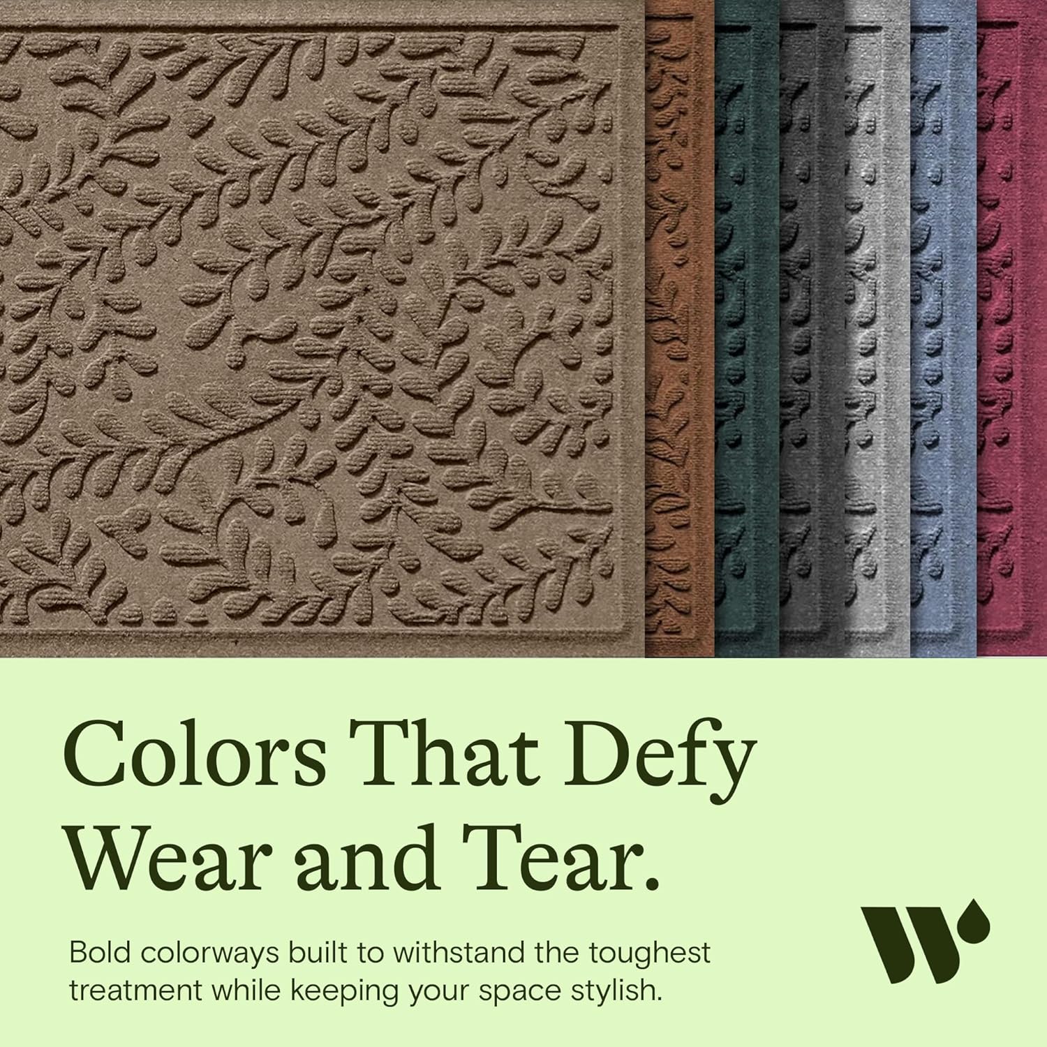 WaterHog Indoor/Outdoor Use Door Mat, 3' x 5', Made in USA, Welcome Mat for Front Door, Durable, Water-Trapping Floor Rug, Decorative, Skid-Resistant Entryway, Boxwood Collection, Khaki/Camel