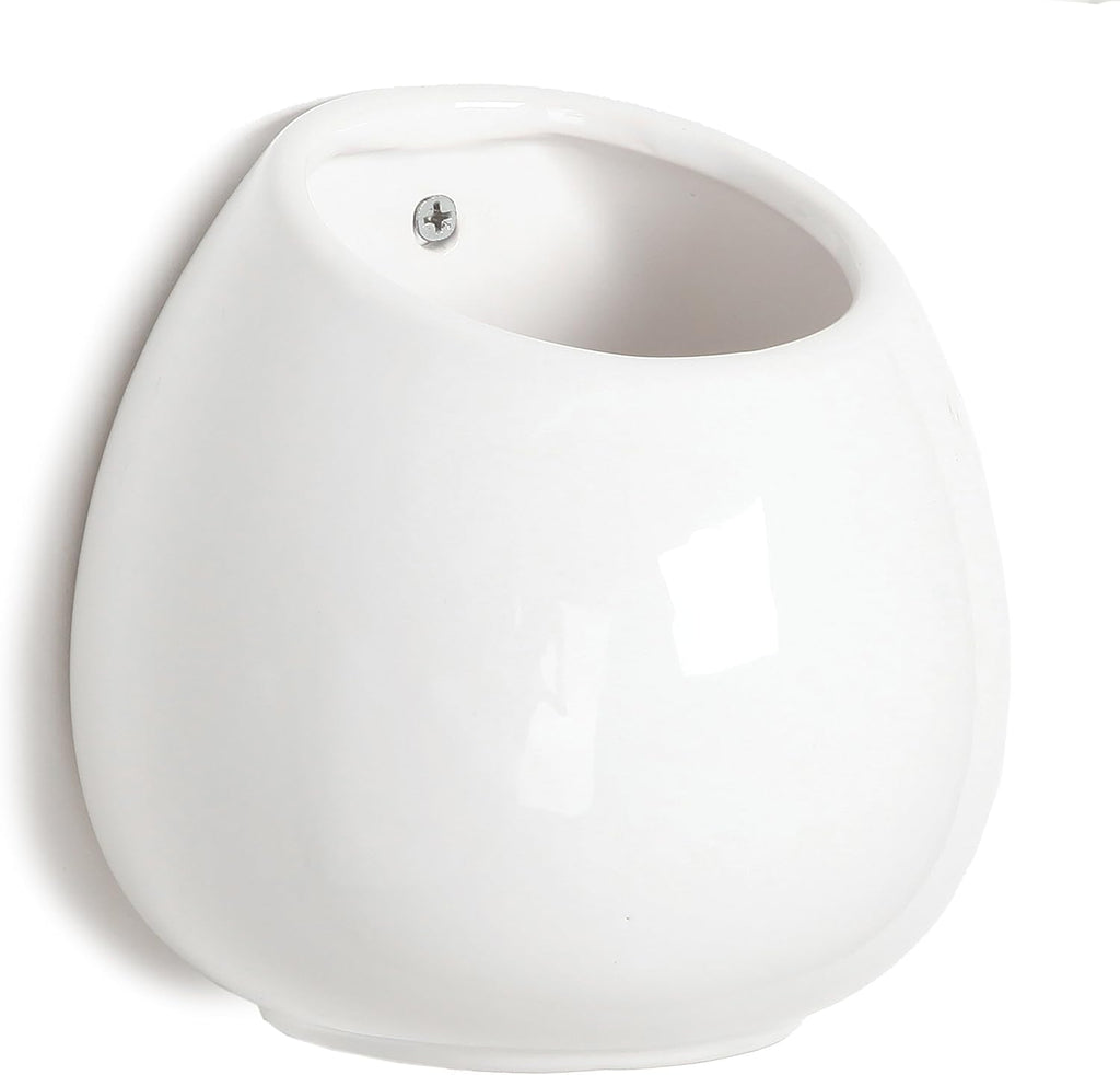 MyGift 6-inch White Ceramic Wall Planter Vase - Hanging or Desktop Succulent Plant String of Pearls Cactus Indoor Pots, Set of 2