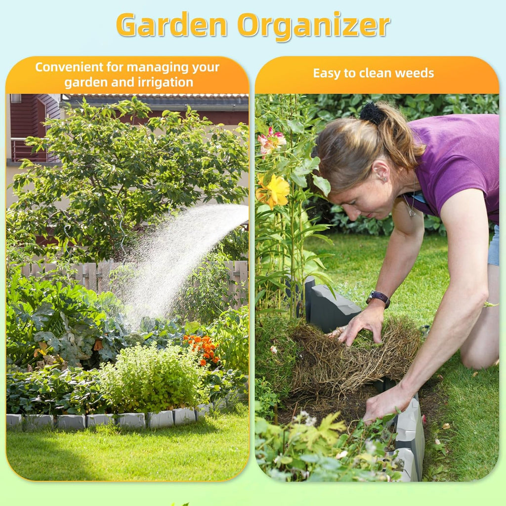 16Pcs Landscape Edging(24 Foot) with 48 Pieces 8-inch Spikes | 3 Inch Tall Faux Stone Edging for Landscaping | Faux Stone Edging Bricks for Flower Bed,Lawn,Yard,Weed Barrier(Dark Grey)