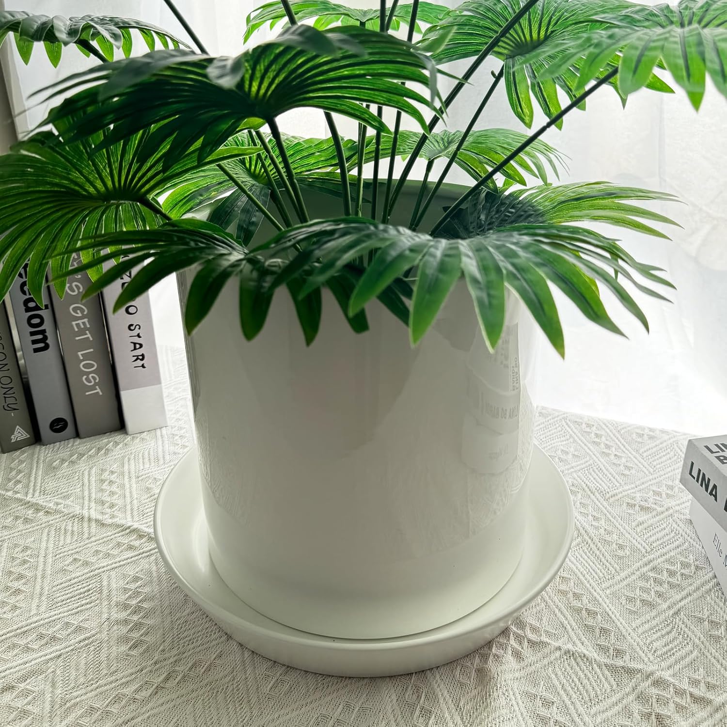 14 Inch Plant Saucer Tray 4 5 6 8 10 12 14 15 Inch Ceramic Plant Saucers for Indoors Outdoor, Drainage Drip Water Trays for Planter Pots Flower, Glazed Pot Saucers Trays (15 Inch)