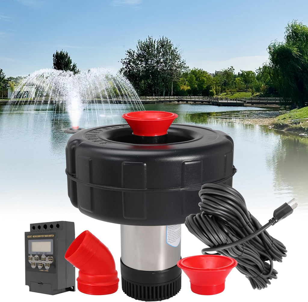 Pond Fountain Aerator Floating Aerating Pond Fountain Pump 120V 750W 1HP 15000 GPH with 120FT Power Cord Multifunctional Timer for Outdoor Ponds Lakes Water Gardens