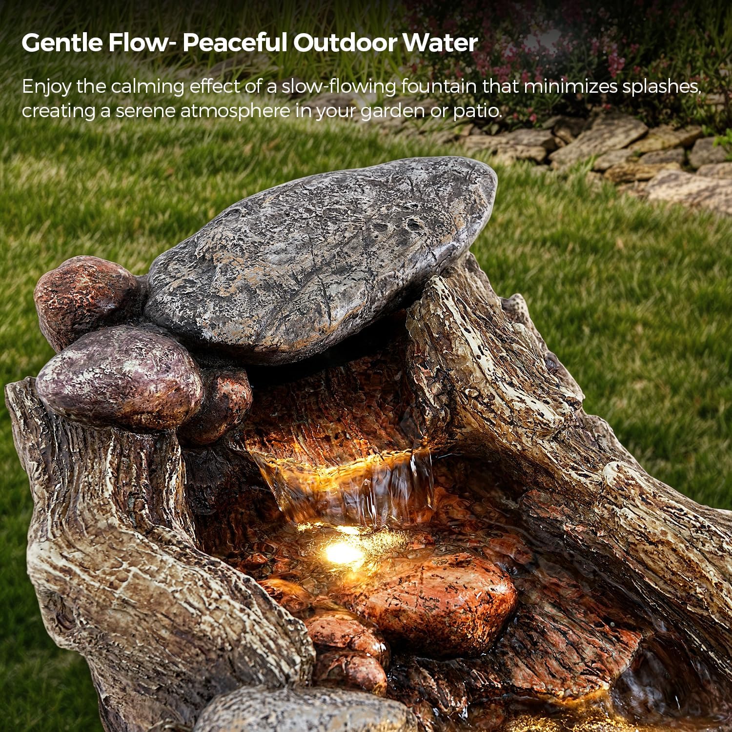 60" Long Cascading Outdoor Rock Water Fountain, 5-Tier Tranquil River Waterfall, Realistic Rock Design, Serene Flowing Water Sound for Outdoor Garden, Patio, Landscaping, Home Decor