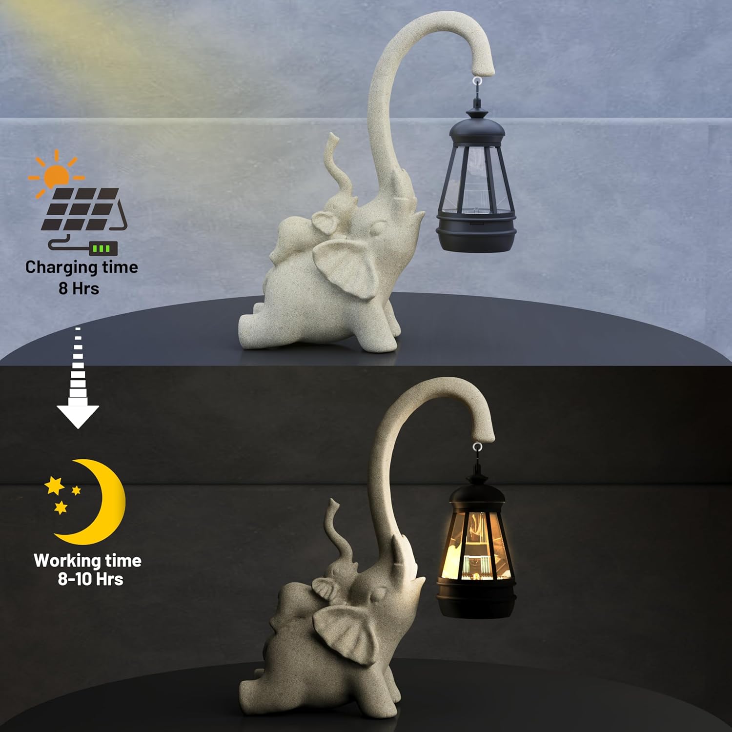 Solar Garden Statue 10 Inch Elephant Decor for Outside Yard Decoration Outdoor Unique Housewarming Gardening Birthday Gifts for Women Grandma