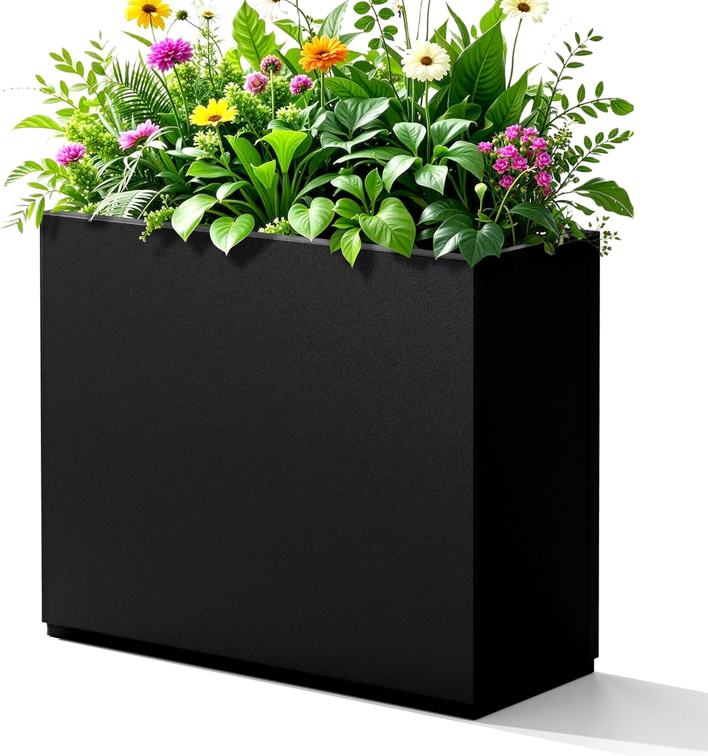 Rectangle Planter for Indoor & Outdoor, Tall and Long Planter Boxes with Drainage Holes, Mental Divider Planter Box All-Weather Use for Plants, Flowers, 29.9" L x 12" W x 24" H, Black