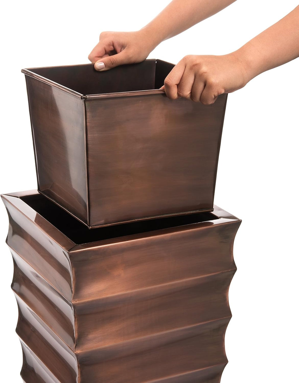 H Potter Copper Ribbed Planter Large for Outdoor Indoor Plants Small Spaces Entryway Patio Porch Tall Metal Planter Decor Vase