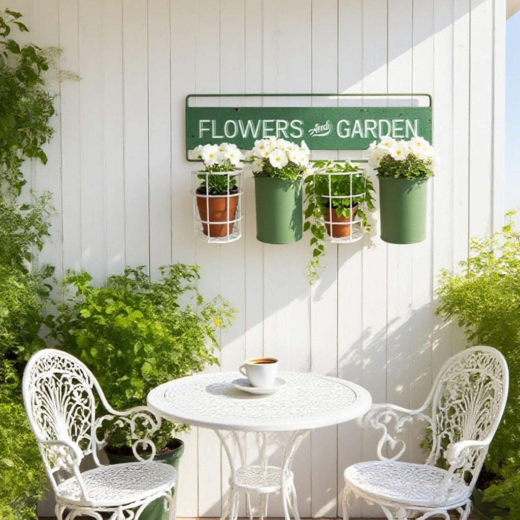 Vintage Metal Hanging Flower Pot Rustic Wall Mounted Planter, Decrative Farmhouse Plants Holder Succulents Tubs for Garden Railing Fence Patio Yard Outdoor Decor