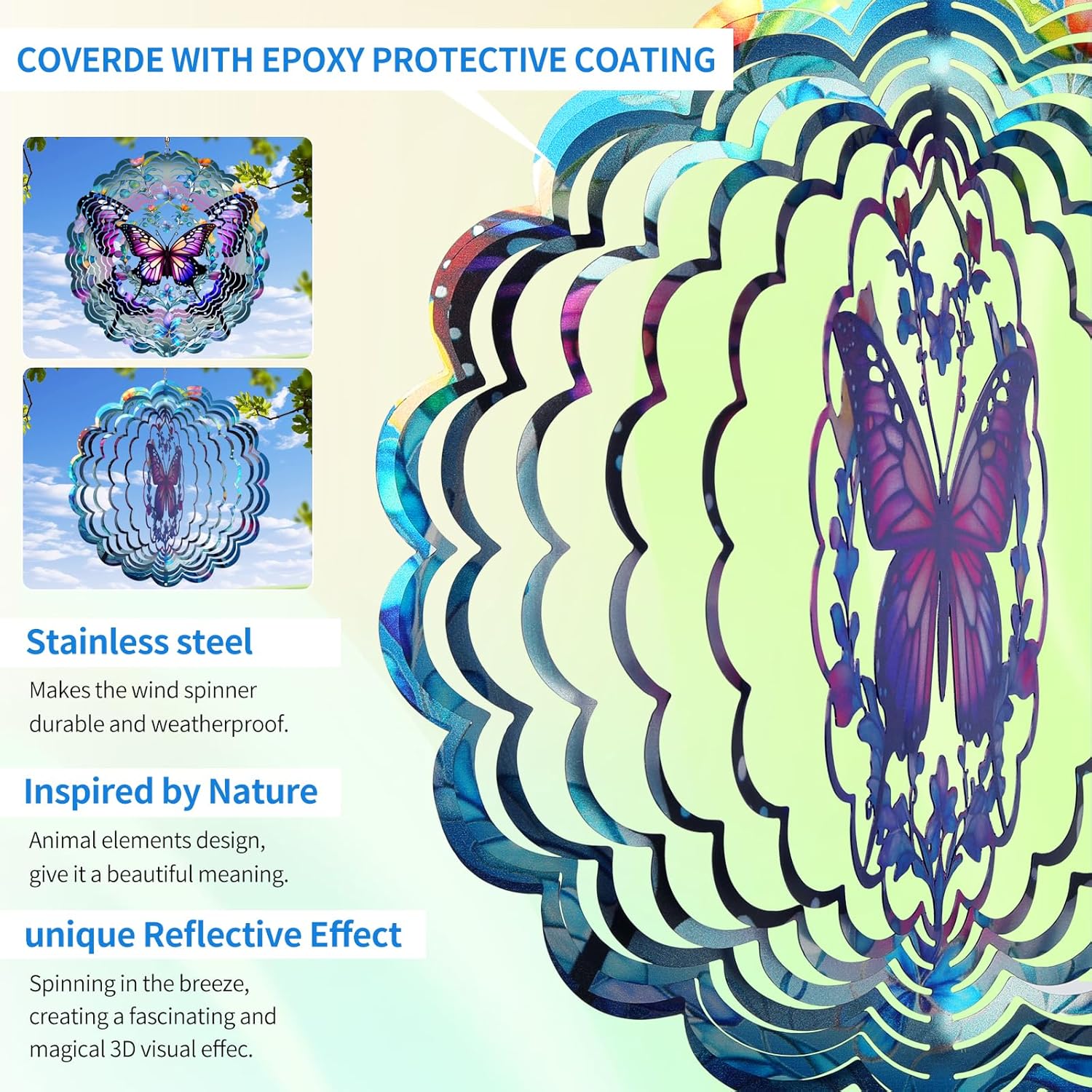 Butterfly Wind Spinners Outdoor - 12 inch Butterflies Outdoor Hanging Wind Sculptures Birthday Gifts for Women, Mom, Grandma, Gardening for Garden Decor for Outside, Patio, Yard, Lawn, Balcony