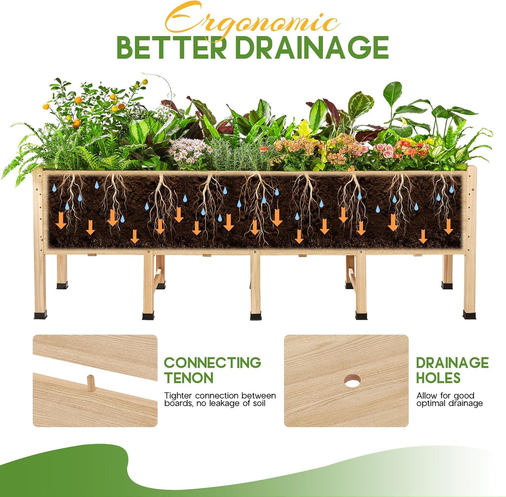 SPECRAFT 8x2 Ft Raised Garden Bed, Featuring Legs, Drainage Holes, Ideal for Vegetables, Flowers, Elevated Wood Planter Box for Balcony, Patio, and Backyard, Easy Assembly