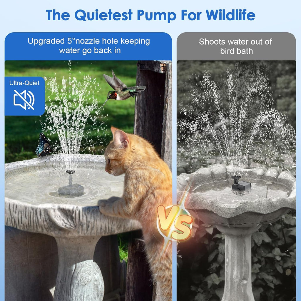 POPOSOAP Solar Fountain Pump for Bird Bath, 6.5W Solar Water Fountain Pump with Upgraded Dry-run Protection & Double-layer Nozzles 5Ft Tubing for Pond, Bird Bath, Backyard Water Feature