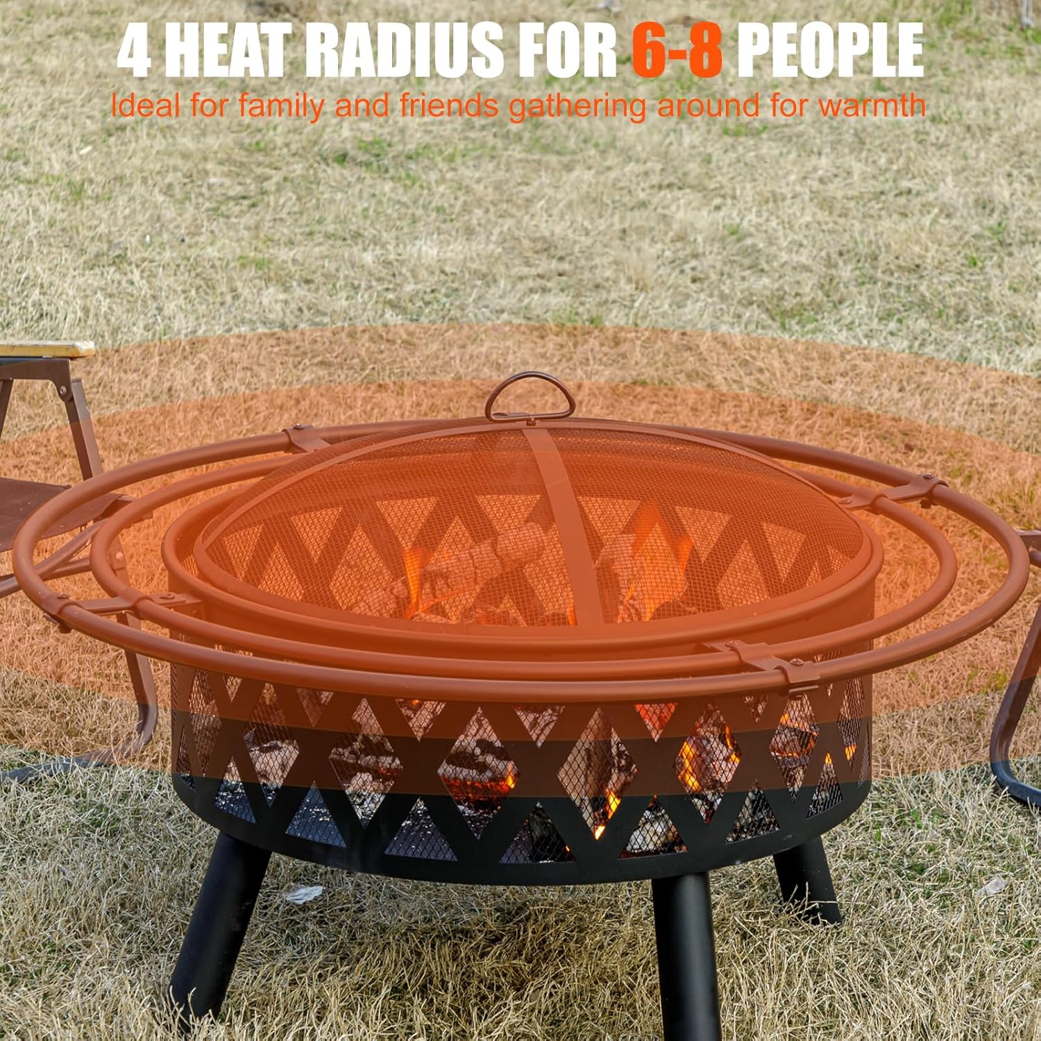 36 Inch Wood Burning Fire Pit with 2 Loops, Outdoor Fire Pit with Spark Screen & Fire Poker, Cross Weave Firepit for Outside Fireplace Bonfire for Yard,Patio, Garden