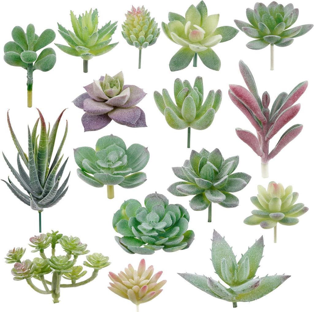 Augshy Artificial Succulents, 16 Pack Fake Succulents Plants Artificial Small Fake Plants Faux Succulents Unpotted for Lotus Landscape Decorative Garden Arrangement Decor